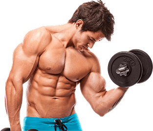 Personal trainer with dumbbells